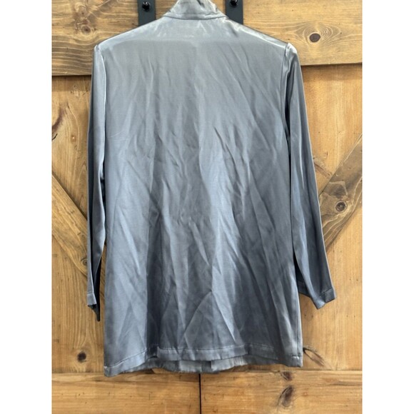True Vintage Bonnie Strauss Size S Metallic Gray Button Up Long Line Blouse - Picture 5 of 5